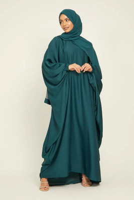 HouseOfCommon Crepe Self Design Abaya With Hijab(Green)