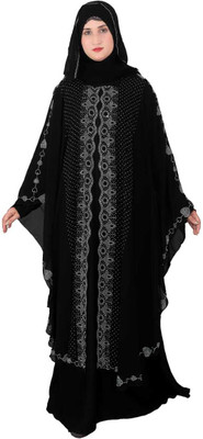 DCSTORE1 Polyester Self Design, Solid Burqa With Hijab(Black)