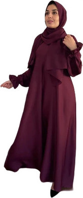 kashaf store Nida Matte Self Design, Solid Burqa With Hijab(Maroon)