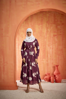 bhavyata Georgette Self Design Abaya(Brown)