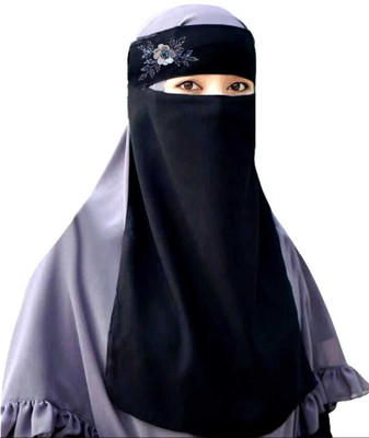 Dhyeyu Chiffon Solid, Self Design Naqab(Black)