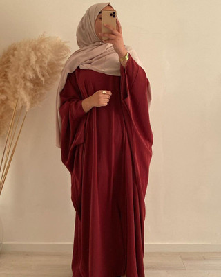 ovais abaya collection Nida Matte Solid Abaya With Hijab(Maroon)