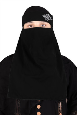ALINIAQAB Chiffon Solid Abaya With Hijab(Black)
