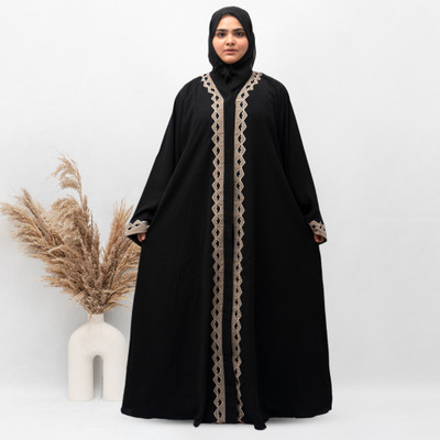 MODEST CITY Crepe Self Design Abaya With Hijab(Black)