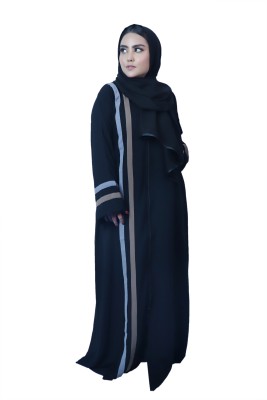 Fatima Cotton Blend Self Design Burqa With Hijab(Black)