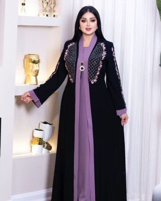 maabaya Polyester Self Design Abaya With Hijab(Black)