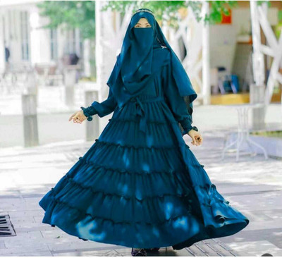 Paradise Cotton Blend Solid Burqa With Hijab(Blue)