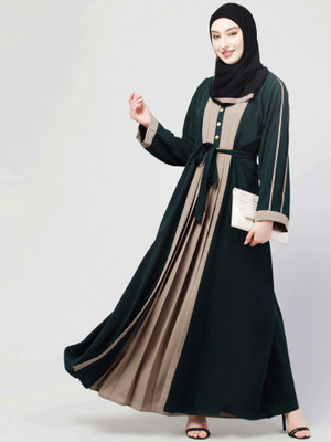 N4N Garments Nida Matte Solid Abaya With Hijab(Green, Beige)