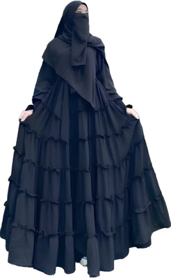 arabiandesigner Cotton Blend Self Design, Solid, Houndstooth Abaya With Hijab(Black)