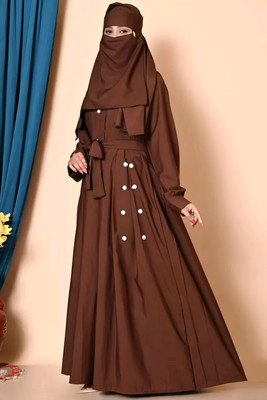 HrCollection Cotton Silk Solid Abaya With Hijab(Brown)