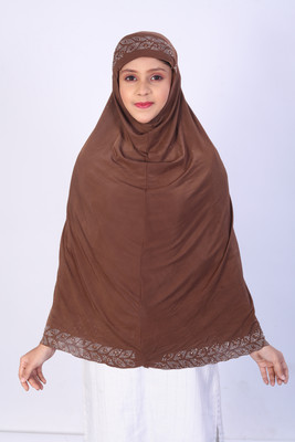 TEXNOVA Polyester Self Design Abaya With Hijab(Brown)