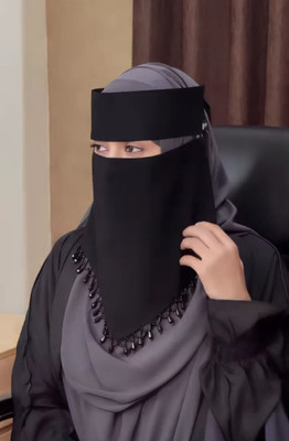 Dhyeyu Chiffon Solid, Self Design Naqab(Black)