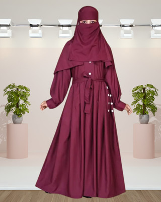 SabidEnterprise Cotton Blend Solid Abaya With Hijab(Maroon)