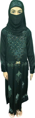shophome Georgette Self Design Abaya With Hijab(Black)