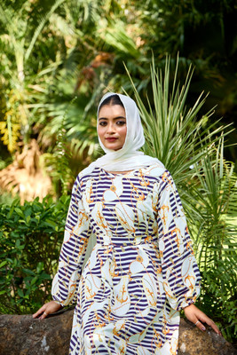 SARINKU Nida Matte Self Design Abaya(Yellow)