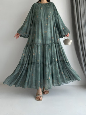 SARINKU Georgette Printed Abaya(Grey)