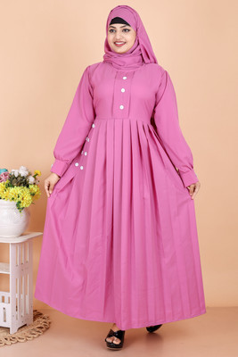 TUBACOLLECTIONS Cotton Blend Self Design Burqa With Hijab(Pink)