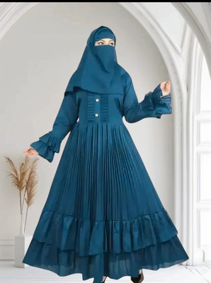 uc enterprise Cotton Blend Abaya With Hijab(Blue)