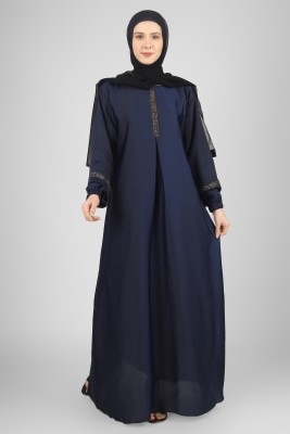 ovais abaya collection Nida Matte Solid Abaya With Hijab(Blue)