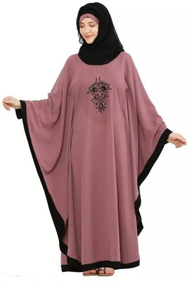 ZUZUU Nida Matte Self Design, Solid Burqa With Hijab(Pink)
