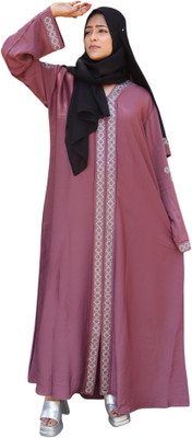 Hadi Collection Polyester Self Design Burqa With Hijab(Pink, Silver)