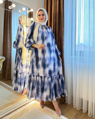 SARINKU Georgette Self Design Abaya(Blue)