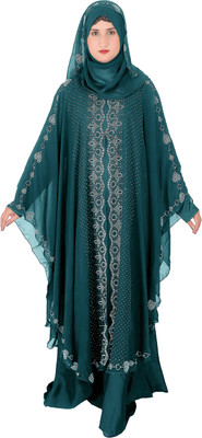 DCSTORE1 Polyester Self Design, Solid Naqab With Hijab(Green)