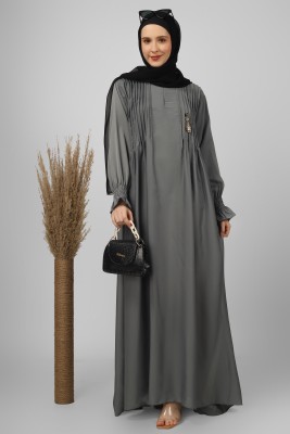 ovais abaya collection Nida Matte Self Design Abaya With Hijab(Grey)