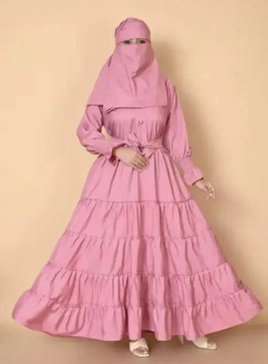 HouseOfCommon Cotton Blend Abaya With Hijab(Pink)