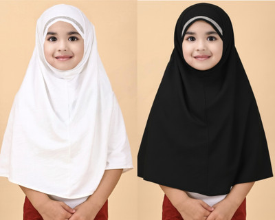 RAIDACOLLECTION Cotton Blend Solid Abaya With Hijab(Black, White)
