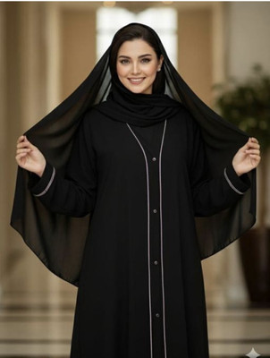 ICONIC TRND Cotton Blend Solid Burqa With Hijab(Black)