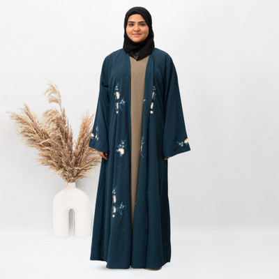 MODEST CITY Crepe Self Design Abaya With Hijab(Blue)