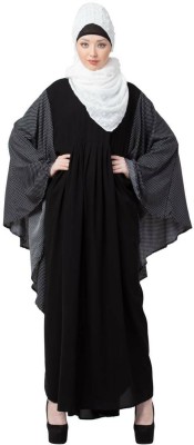 VEGAFAB Crepe Solid, Polka Print Abaya With Hijab(Black)