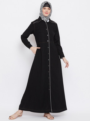 Momin Libas Polyester Solid Abaya(Black)