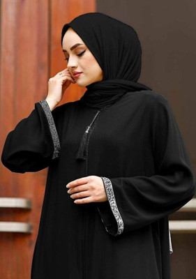 Hba Cotton Blend Self Design Burqa With Hijab(Black)