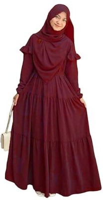 barakath Georgette Solid Abaya With Hijab(Maroon)