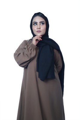 Fatima Cotton Blend Self Design Burqa With Hijab(Brown)