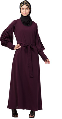 HIJAB WORLD Nida Matte Solid Abaya With Hijab(Purple)