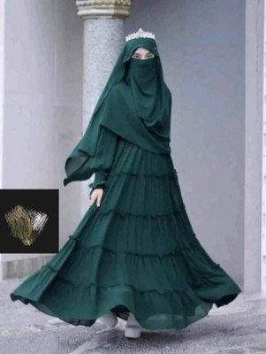 KAINUWORLD Silk Blend Self Design Burqa With Hijab(Green)