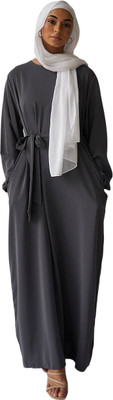 ovais abaya collection Nida Matte Solid Abaya With Hijab(Grey)