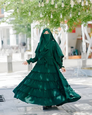 BISAL Georgette Self Design Burqa With Hijab(Green)