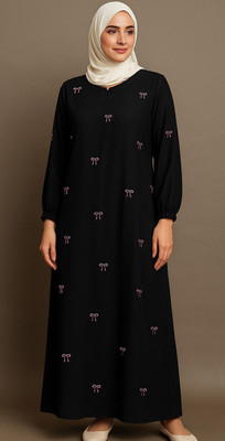 HouseOfCommon Crepe Solid Abaya With Hijab(Black)