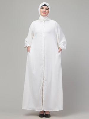 HIJAB WORLD Nida Matte Solid Abaya(White)