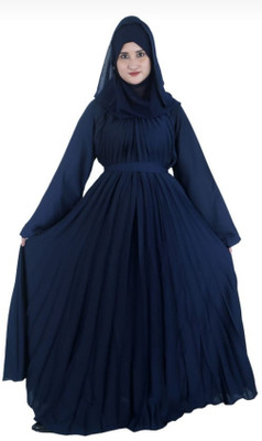 Queen hijab Cotton Blend Solid Burqa With Hijab(Blue)