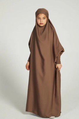 MODEST CITY Crepe Self Design Abaya With Hijab(Brown)