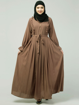 N4N Garments Nida Matte Solid Abaya With Hijab(Brown, Black)