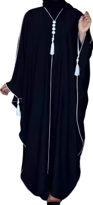 kashaf store Nida Matte Self Design, Solid Abaya With Hijab(Black)