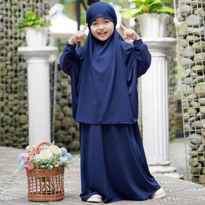 MODEST CITY Crepe Self Design Abaya With Hijab(Blue)