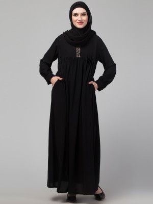 subeda collection Polyester Solid Abaya With Hijab(Black)