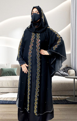 BURAQUE ENTERPRISES Polyester Solid Abaya With Hijab(Black)